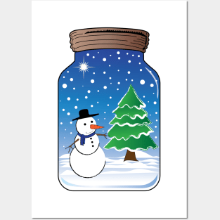 Snowman in a glass jar Posters and Art